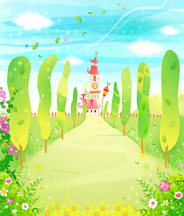 矢量水彩兒童插畫(huà)城堡背景