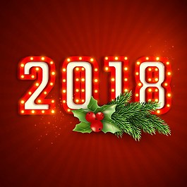 2018年霓虹文本与红色新年矢量元素