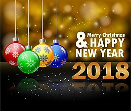 2018年新年與圣誕球矢量模糊背景
