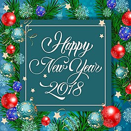 2018年新年賀卡與圣誕裝飾品海報(bào)
