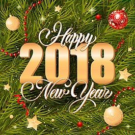 2018年圣誕節(jié)與新年杉樹(shù)背景矢量海報(bào)