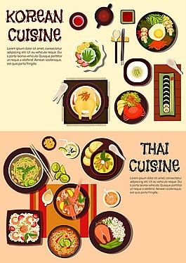 泰國與韓國食物設計ai矢量