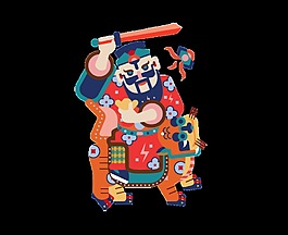 卡通扁平財(cái)神剪紙裝飾素材