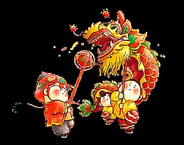 兒童舞龍卡通素材