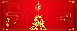 紅色花紋背景年年有余新年海報(bào)psd源文件