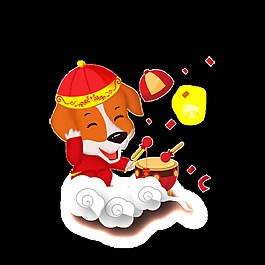 喜庆狗狗打鼓装饰素材