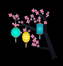 手绘扁平卡通梅花灯笼素材