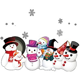 一群可愛的圣誕雪人元素