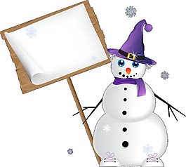 舉路牌的紫色圣誕雪人元素