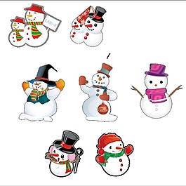 7个不同的圣诞雪人PNG元素