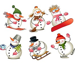 6款滑雪的圣诞雪人元素