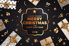 2018年新年卡黑金矢量設計