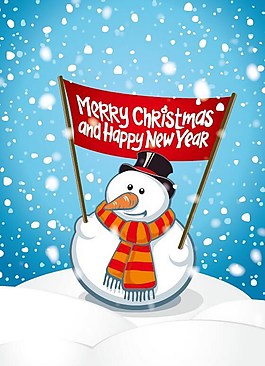 雪人有圣誕和新年的旗幟