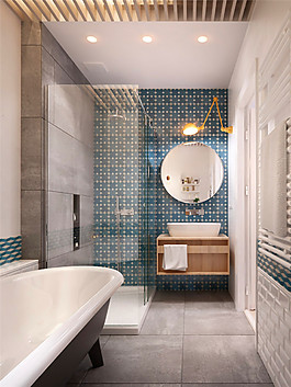 現(xiàn)代簡約衛(wèi)生間藍(lán)色背景墻室內(nèi)裝修效果圖
