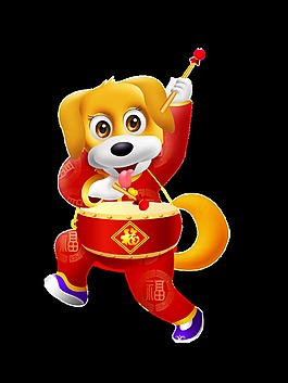 卡通狗狗打鼓素材
