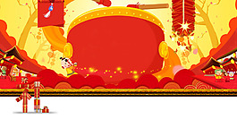 紅色喜慶打鼓新年背景