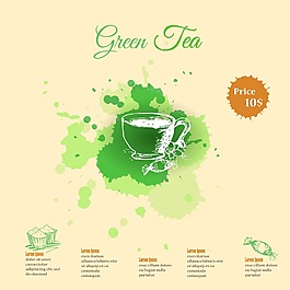 水彩繪清新綠茶靜物