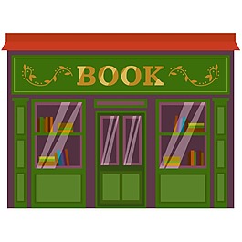 手繪綠色書店元素