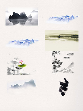 一組水墨風山水畫素材