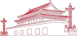 手繪線條天安門元素