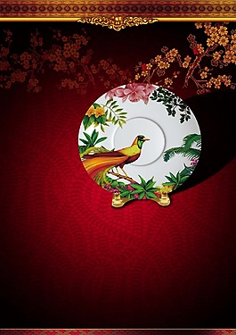 中國風陶瓷白色花鳥碟子psd源文件