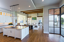 簡約風(fēng)開放式廚房木地板效果圖