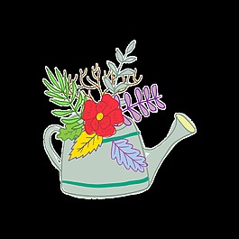 水壺與花卉透明裝飾素材