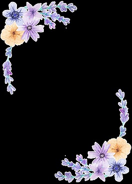 紫色絢麗花卉邊框透明裝飾素材