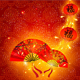 矢量中國風(fēng)春節(jié)新年燈籠折扇背景