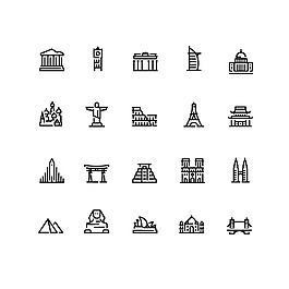 20個(gè)地標(biāo)性建筑的線性圖標(biāo)