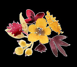 黃紅花枝透明裝飾素材