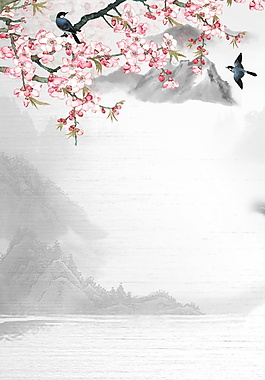 精美花朵山水水墨廣告背景