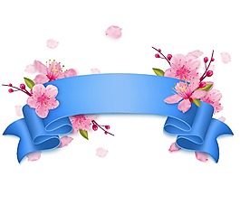 藍色標簽紅色桃花png元素