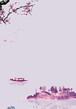 中國(guó)風(fēng)花朵山水水墨PSD背景素材