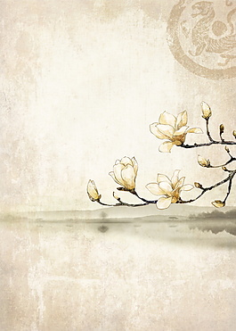 中國(guó)風(fēng)水墨花朵PSD背景素材