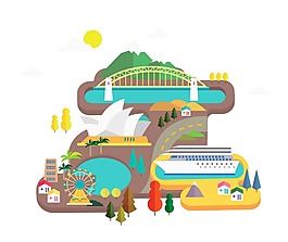 卡通城市街道png元素