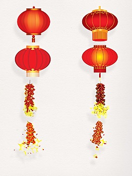 元旦裝飾素材燈籠元素鞭炮PS圖案集合