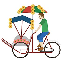 手繪人物自行車元素