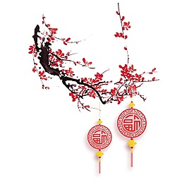 中國(guó)風(fēng)紅色梅花燈籠元素