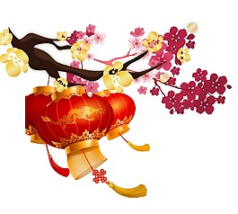 紅色燈籠梅花元素