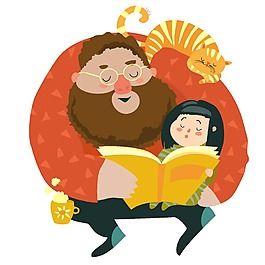 父子讀書學習元素