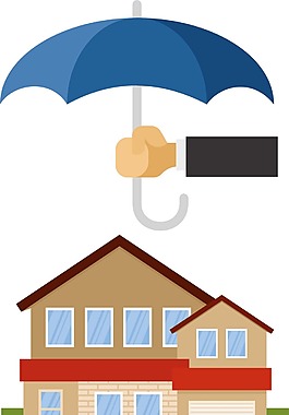 手繪建筑藍(lán)色雨傘元素