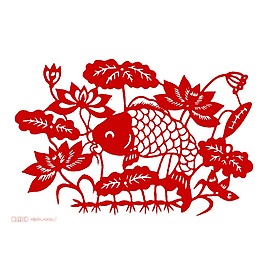 紅色魚荷花元素