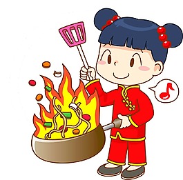 卡通美女炒菜元素
