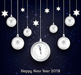 2018新年背景與銀色圣誕球