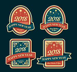 新年2018徽章收集在藍(lán)色和紅色