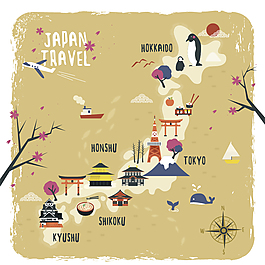 創(chuàng)意手繪日本旅行地圖插畫