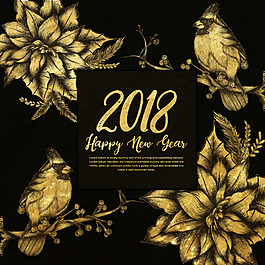 新年2018金背景與花卉素材