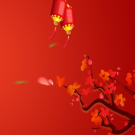 梅花红色灯笼PSD主图设计