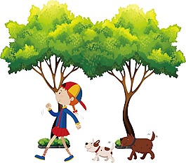 小清新早晨遛狗元素